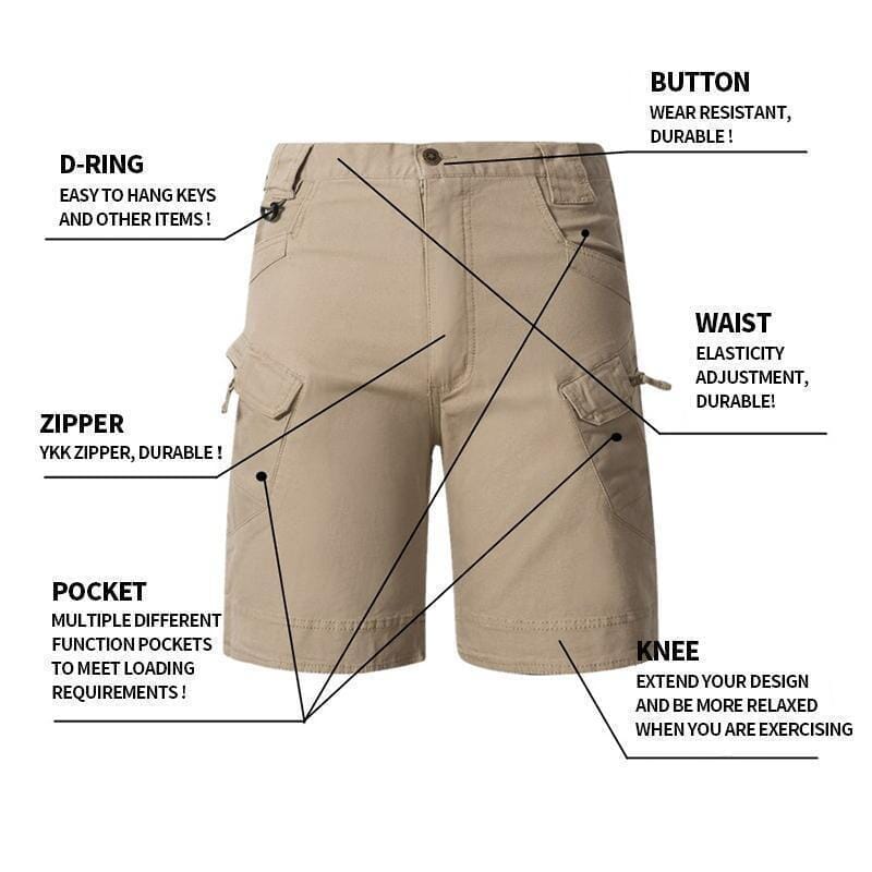 Herren Tactical Shorts elastisch | Reiß- & wasserfestes Poly/Baumwoll-Gewebe | Viele Taschen mit Zip/Klett | Outdoor Wandern