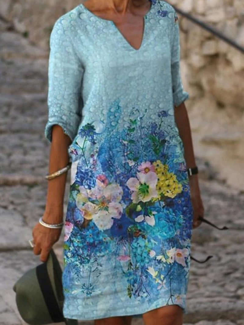 Damen-Sommerkleid mit Blumenprint | Luftig & figurfreundlich geschnitten | Leichtes Midi-Kleid für Alltag & Anlass