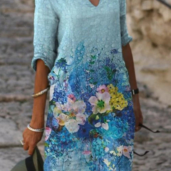 Damen-Sommerkleid mit Blumenprint | Luftig & figurfreundlich geschnitten | Leichtes Midi-Kleid für Alltag & Anlass