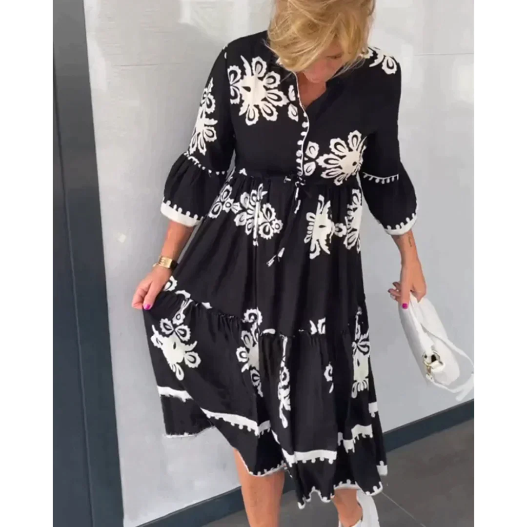 Allegra™ Gekonnt plissiertes Midikleid mit 3/4-Ärmeln