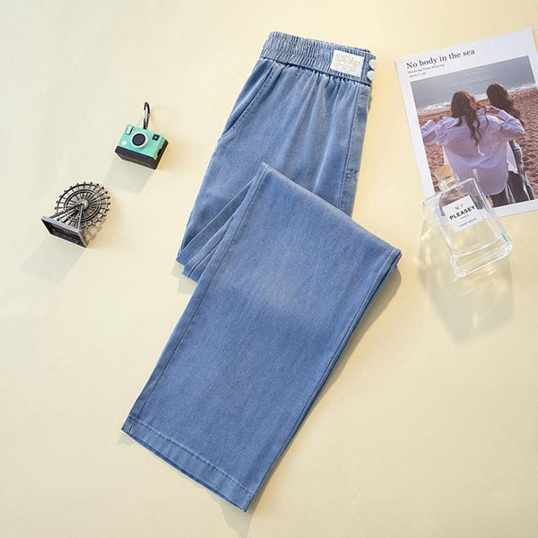 Damen High-Waist Flair Hose mit elastischem Bund | Leichtes, atmungsaktives Stretchgewebe | Mit Taschen & Doppelknopf | Größen L–4XL