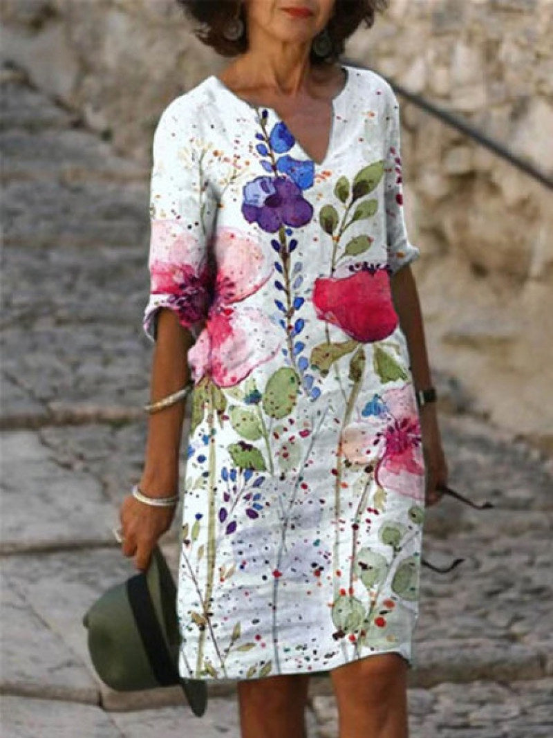 Damen-Sommerkleid mit Blumenprint | Luftig & figurfreundlich geschnitten | Leichtes Midi-Kleid für Alltag & Anlass