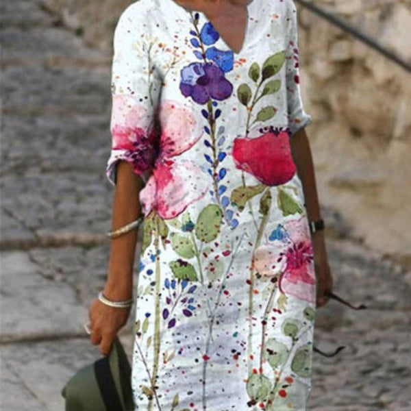 Damen-Sommerkleid mit Blumenprint | Luftig & figurfreundlich geschnitten | Leichtes Midi-Kleid für Alltag & Anlass