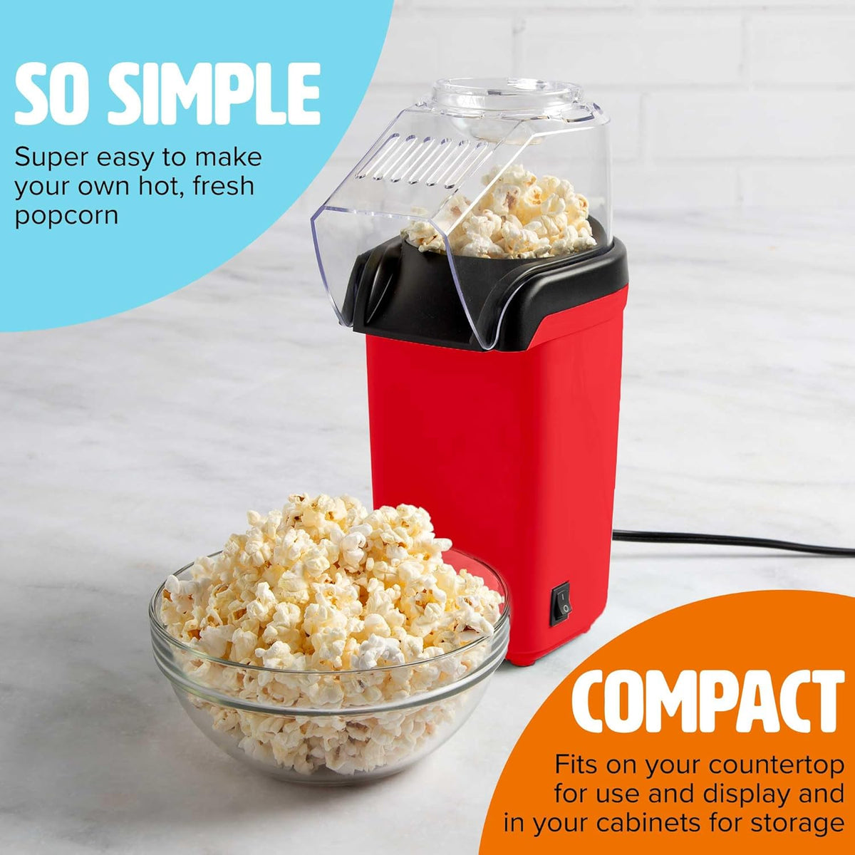 PopAir™ - Heißluft-Popcornmaschine, Gesunder und Leckerer Popcorn in Minuten