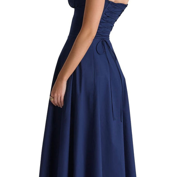 Damen Florales Maxi-Kleid | Elegantes Neckholder Kleid mit Rückenschnürung & Seitenschlitz | Sommerkleid