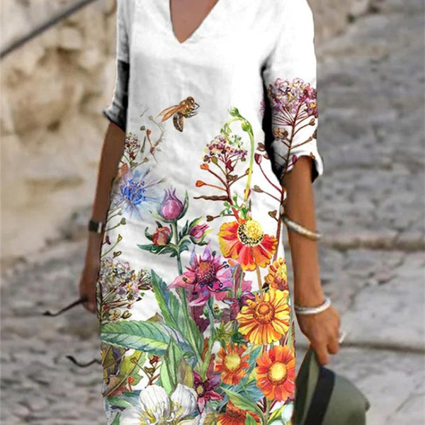 Damen-Sommerkleid mit Blumenprint | Luftig & figurfreundlich geschnitten | Leichtes Midi-Kleid für Alltag & Anlass