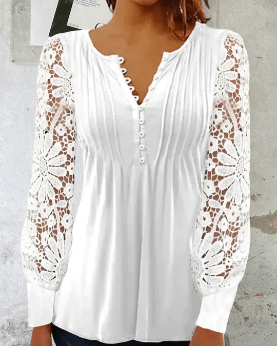 Damen Bluse mit floralen Häkelärmeln | Zarte Transparenz & eleganter Look | Vielseitig kombinierbar | Bellamy