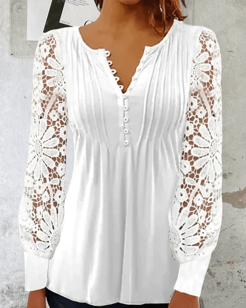Damen Bluse mit floralen Häkelärmeln | Zarte Transparenz & eleganter Look | Vielseitig kombinierbar | Bellamy