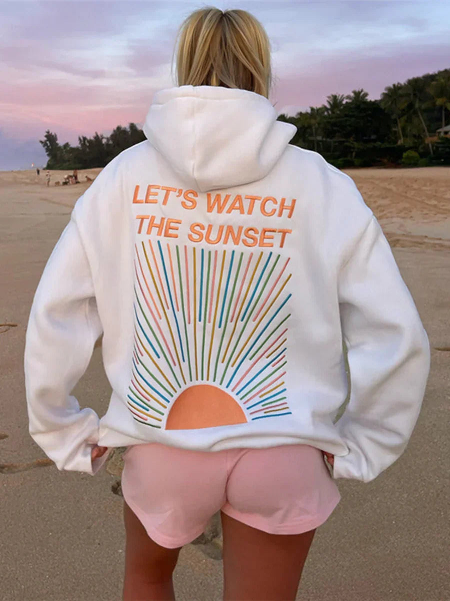 Unisex Kapuzenpullover | Leicht & atmungsaktiv | Sunset Grafikprint „Let’s Watch the Sunset“ | Bequeme Passform