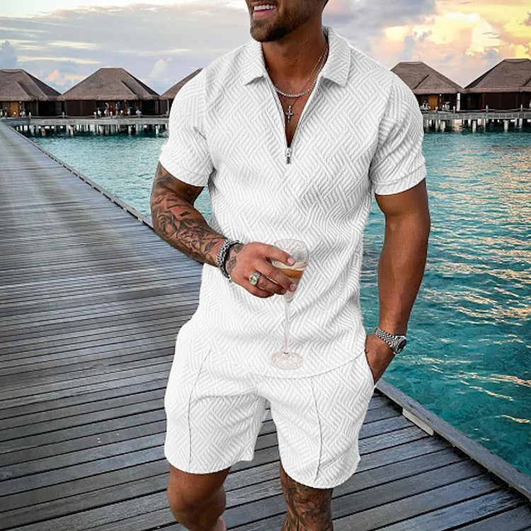Herren Sommer Set mit Smiley-Print | Vintage Kurzarmhemd & Shorts | Urlaubsoutfit mit Reverskragen