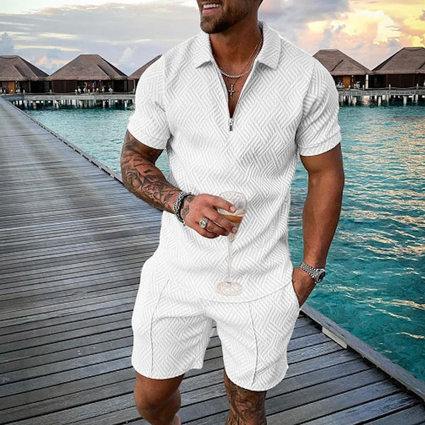 Herren Sommer Set mit Smiley-Print | Vintage Kurzarmhemd & Shorts | Urlaubsoutfit mit Reverskragen