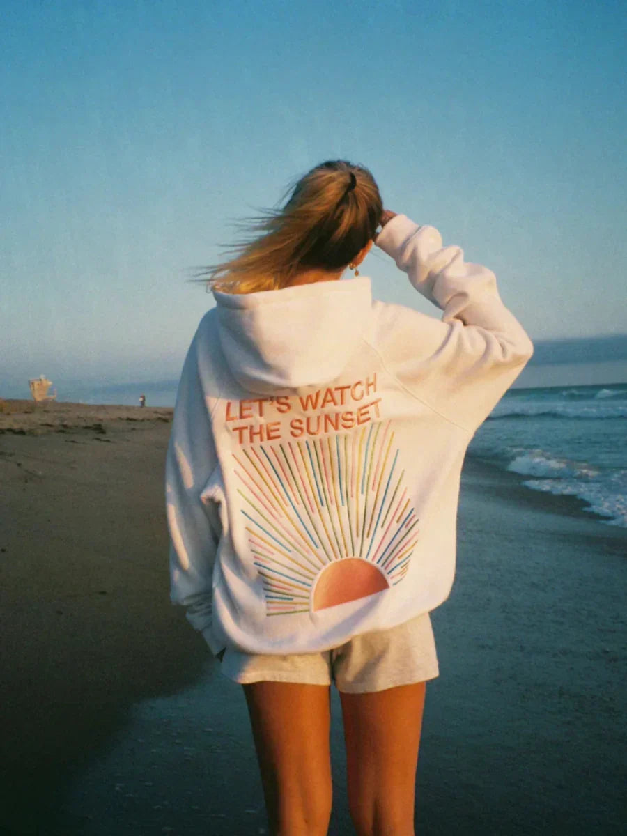 Unisex Kapuzenpullover | Leicht & atmungsaktiv | Sunset Grafikprint „Let’s Watch the Sunset“ | Bequeme Passform