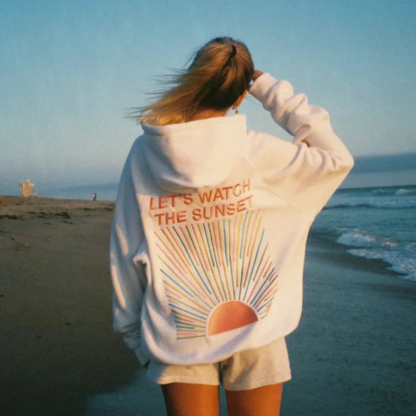Unisex Kapuzenpullover | Leicht & atmungsaktiv | Sunset Grafikprint „Let’s Watch the Sunset“ | Bequeme Passform
