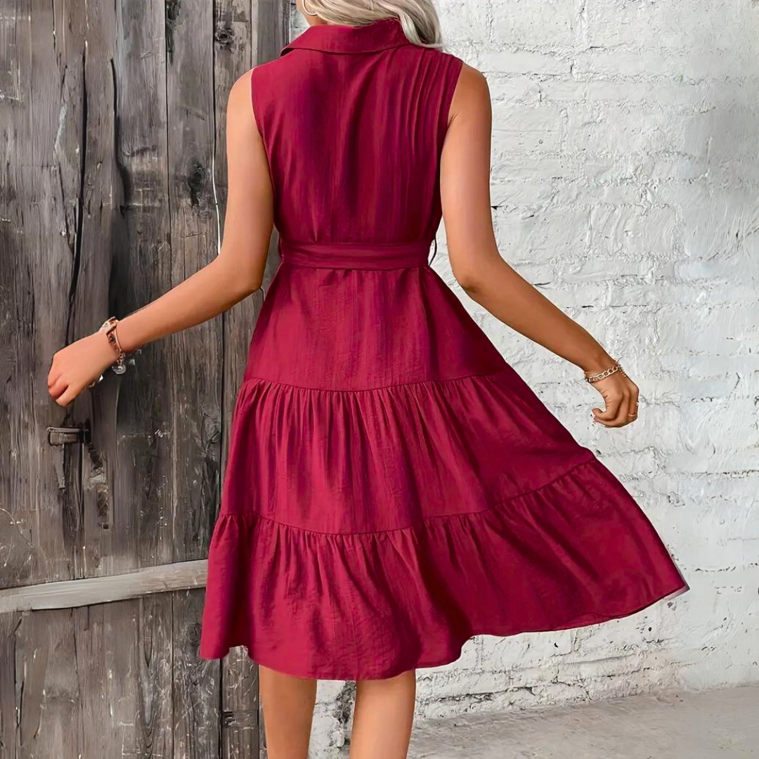 Anna™ Lässiges ärmelloses 2-stufiges Baumwollkleid