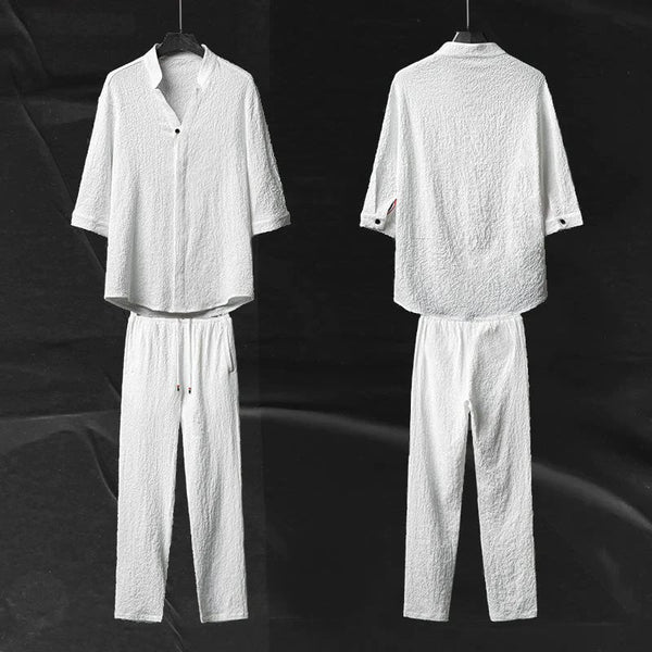 Herren Leinen-Look Sommer Set | Zweiteiliges Freizeit-Outfit mit Kordelzughose | Luftig & Atmungsaktiv