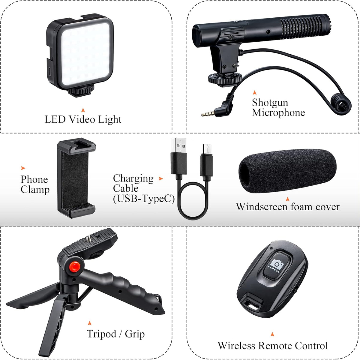 VlogMaster | Komplettes Vlogging-Kit | LED-Licht & Mikrofon | Bluetooth-Fernbedienung