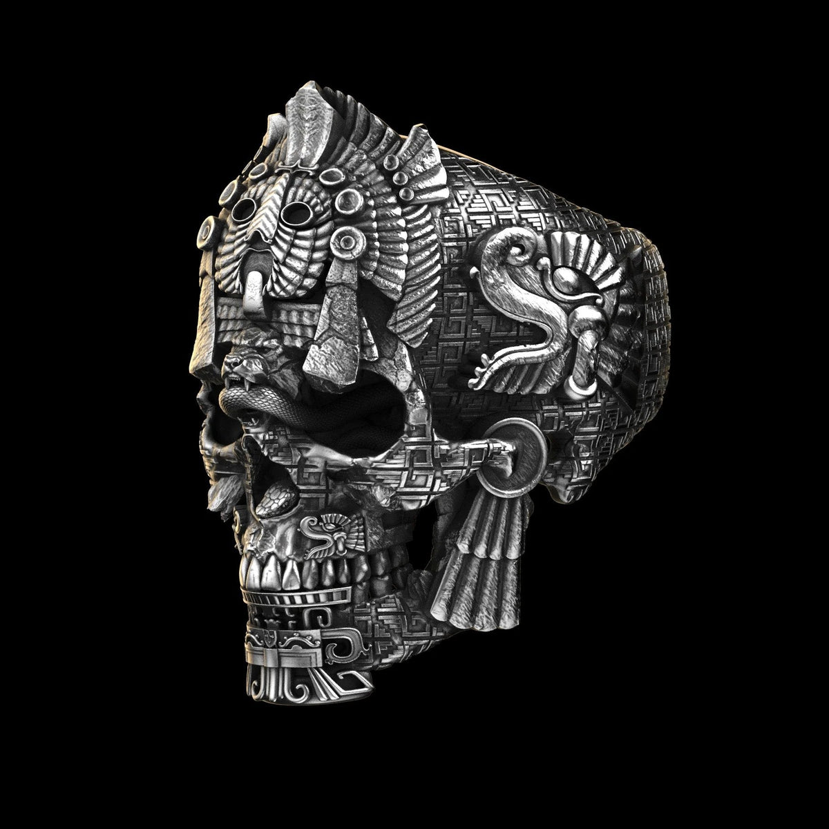 Herren Totenkopf Ring aus 925 Sterling Silber | Handgefertigter Statement Ring | Markantes Maya-inspiriertes Design