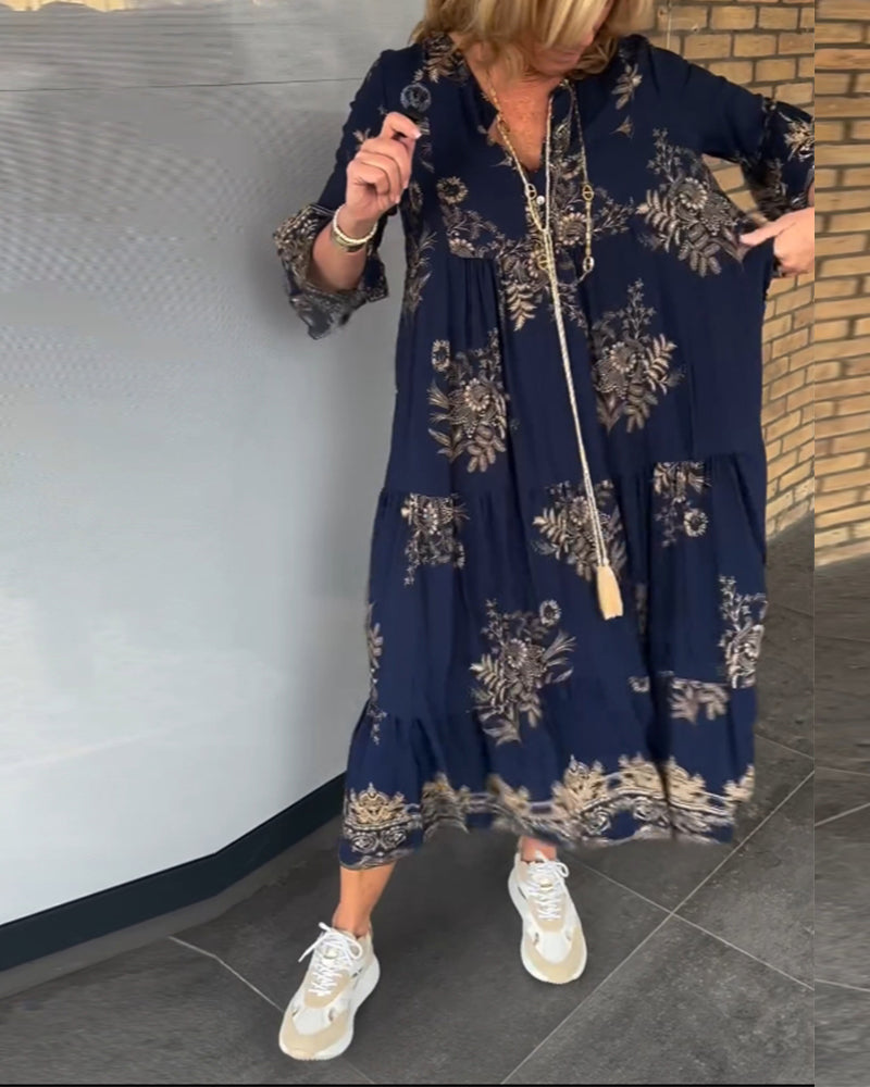 Manuela Lässiges Vintage-Kleid mit V-Ausschnitt