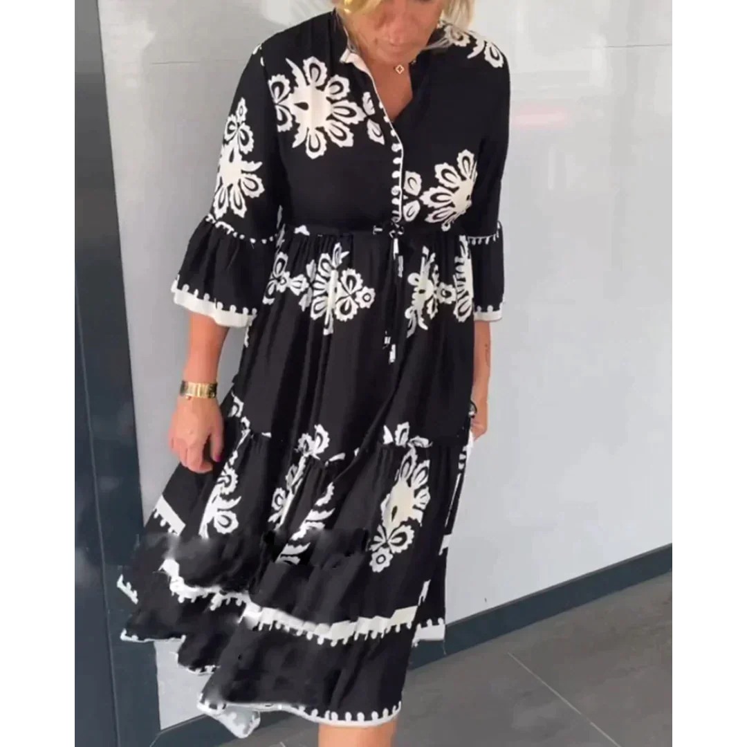 Allegra™ Gekonnt plissiertes Midikleid mit 3/4-Ärmeln