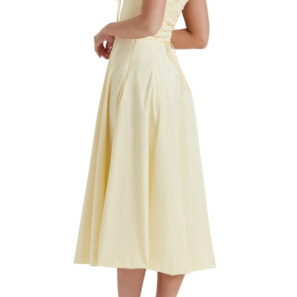 Damen Florales Maxi-Kleid | Elegantes Neckholder Kleid mit Rückenschnürung & Seitenschlitz | Sommerkleid