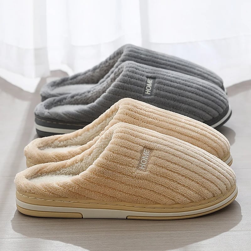 Warme Hausschuhe mit Plüschfutter | Rutschfeste Winter-Slipper | Bequeme Pantoffeln für Zuhause