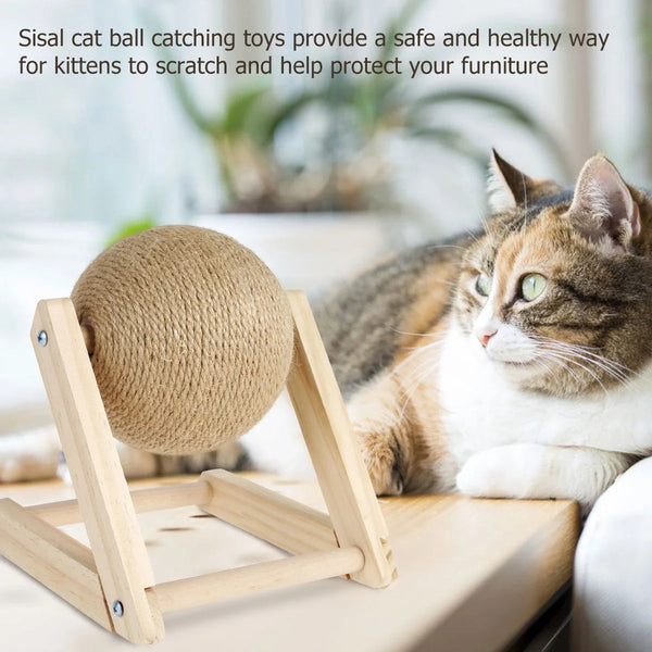 Scratchball für Katzen – Natürliches Sisalspielzeug mit Katzenminze und Massivholzbasis