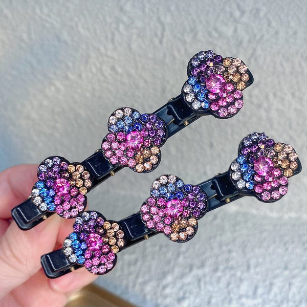 Kristall-Haarspange geflochtene Blume | Funkelnde Strass-Haarklammer 9 cm | Für alle Haartypen | 4 Farben