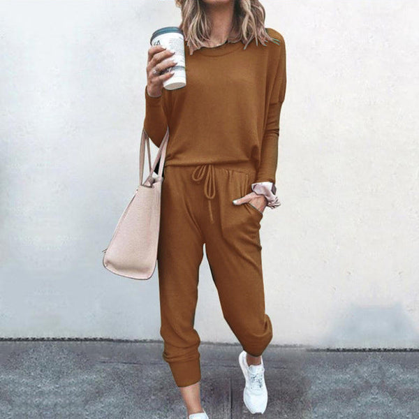 Damen 2-teiliges Herbst Set | Lange Bluse & Wide-Leg Hose | Leicht & atmungsaktiv | Casual Outfit für Alltag & Freizeit