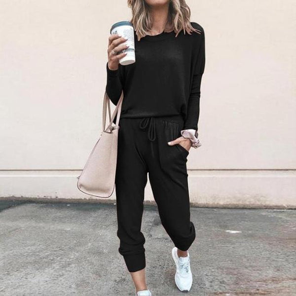 Damen 2-teiliges Herbst Set | Lange Bluse & Wide-Leg Hose | Leicht & atmungsaktiv | Casual Outfit für Alltag & Freizeit