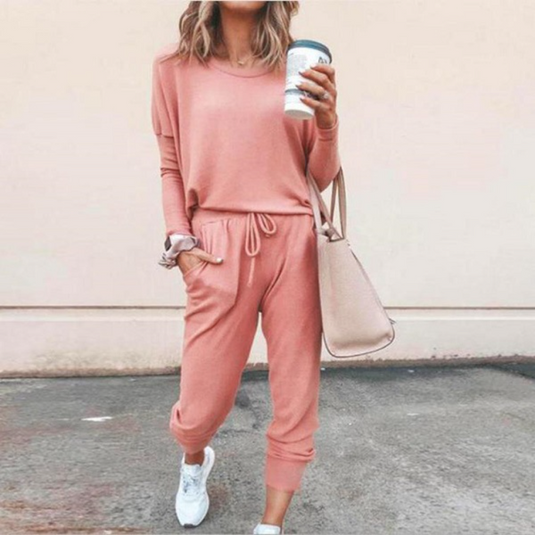 Damen 2-teiliges Herbst Set | Lange Bluse & Wide-Leg Hose | Leicht & atmungsaktiv | Casual Outfit für Alltag & Freizeit