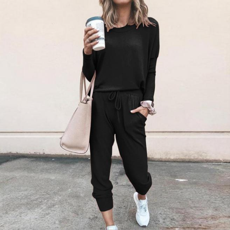 Damen 2-teiliges Herbst Set | Lange Bluse & Wide-Leg Hose | Leicht & atmungsaktiv | Casual Outfit für Alltag & Freizeit