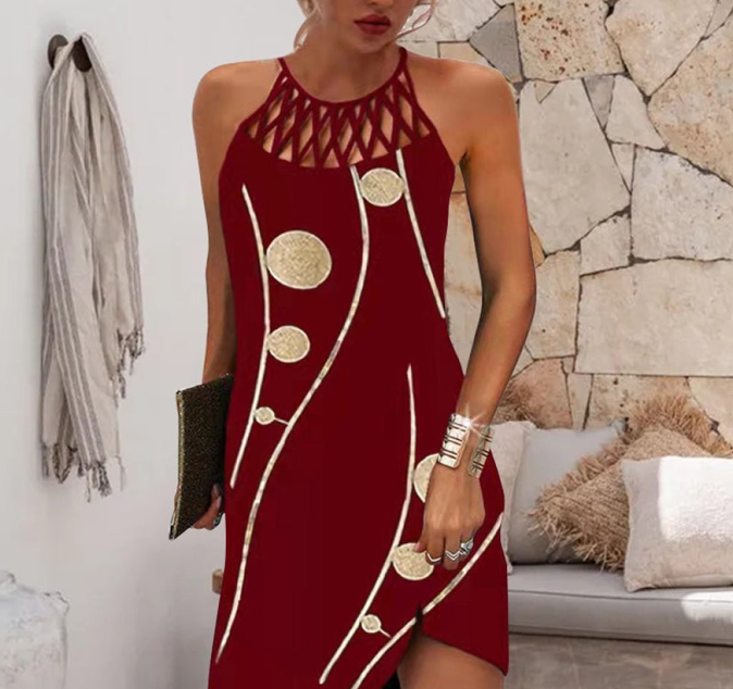 Schulterfreies Damen Partykleid mit 3D-Print | Figurbetonte Passform & Vintage-Look | Leicht & luftig für Sommer