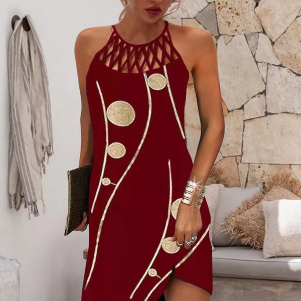 Schulterfreies Damen Partykleid mit 3D-Print | Figurbetonte Passform & Vintage-Look | Leicht & luftig für Sommer