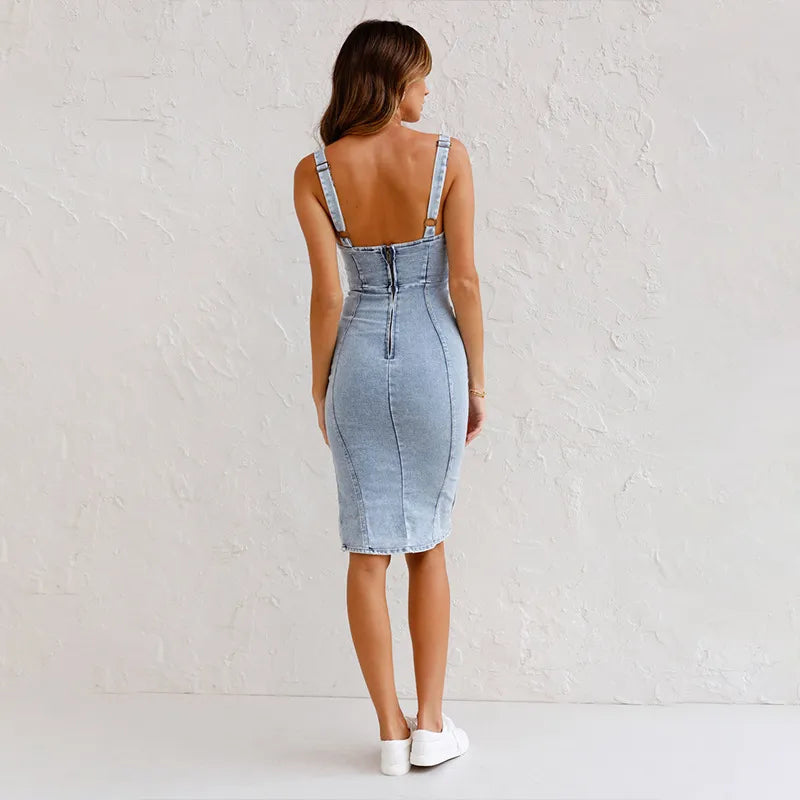 Béatrice™ Bustier und Bleistiftrock Denim-Kleid