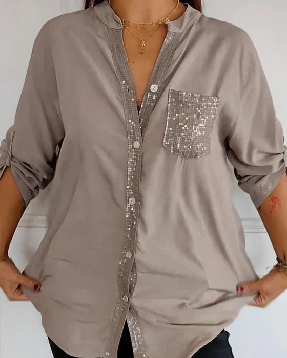 Damen Top mit Knöpfen & Pailletten | Weiche, atmungsaktive Stofftextur | Lässig-chic, schmeichelnde Passform