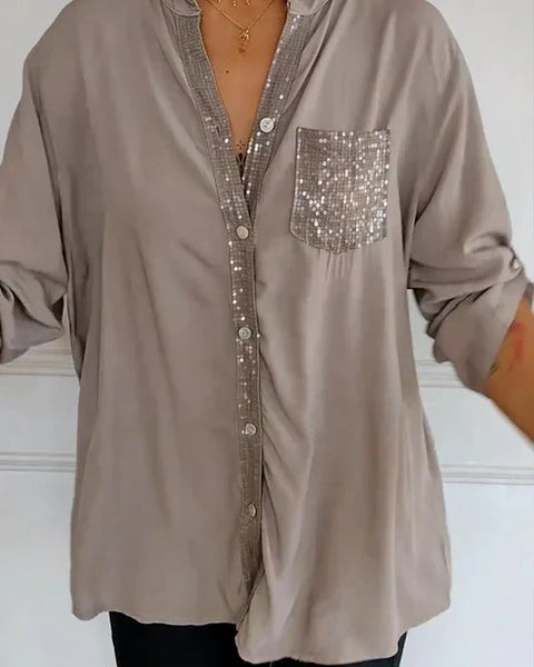 Damen Top mit Knöpfen & Pailletten | Weiche, atmungsaktive Stofftextur | Lässig-chic, schmeichelnde Passform