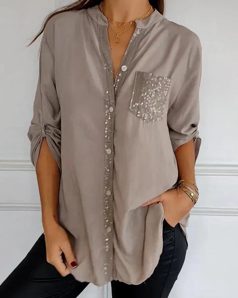 Damen Top mit Knöpfen & Pailletten | Weiche, atmungsaktive Stofftextur | Lässig-chic, schmeichelnde Passform