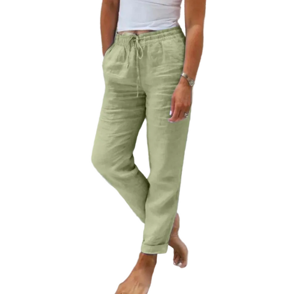 Damen Leinenhose mit elastischem Bund | Luftige Freizeithose mit weitem Bein | Bequeme Sommerhose