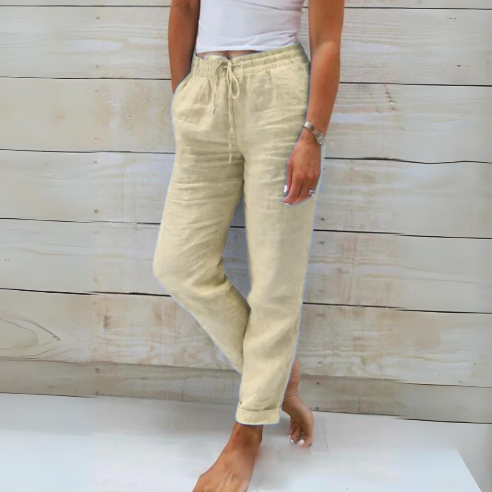 Damen Leinenhose mit elastischem Bund | Luftige Freizeithose mit weitem Bein | Bequeme Sommerhose
