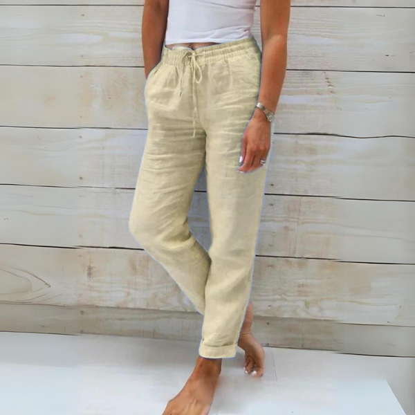 Damen Leinenhose mit elastischem Bund | Luftige Freizeithose mit weitem Bein | Bequeme Sommerhose
