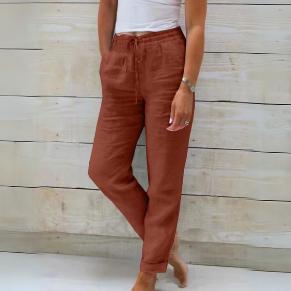 Damen Leinenhose mit elastischem Bund | Luftige Freizeithose mit weitem Bein | Bequeme Sommerhose