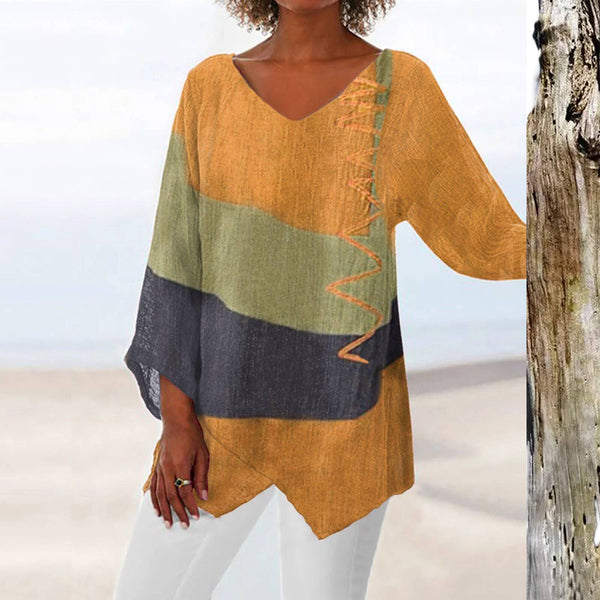 Damen Sommerbluse mit geometrischem Muster | Luftige, atmungsaktive Stoffstruktur | Figurbetonte Passform für Frühling & Sommer