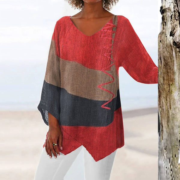 Damen Sommerbluse mit geometrischem Muster | Luftige, atmungsaktive Stoffstruktur | Figurbetonte Passform für Frühling & Sommer
