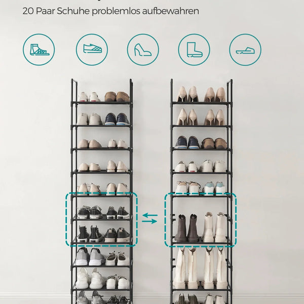 Schuhschrank aus Metall | Schmales Schuhregal | Platzsparende Schuhaufbewahrung | StahlLine