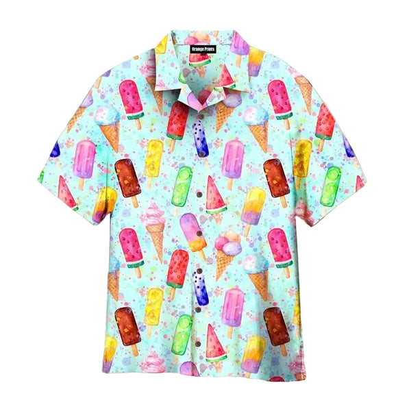 Herren Kurzarmhemd mit Eiscreme-Print | Luftiges Sommerhemd für Strand & Urlaub | Bequeme Freizeit-Passform