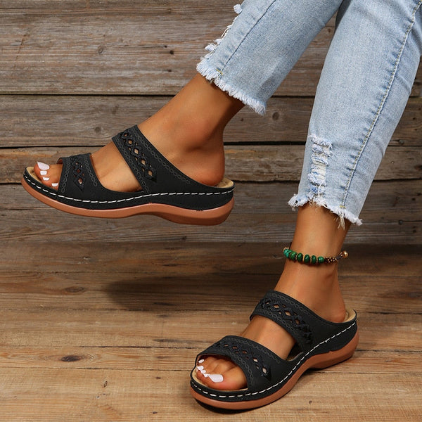 Damen Orthopädische Keilsandalen | Komfort-Sandalen mit ergonomischem Fußbett & verstellbaren Riemen | Sommerschuhe
