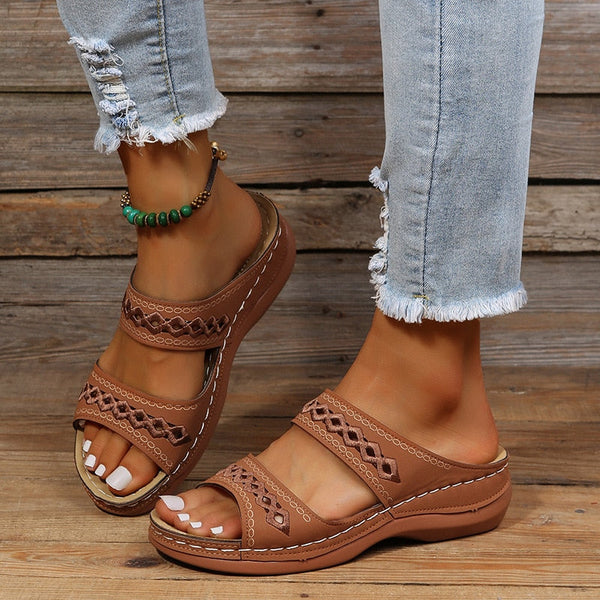 Damen Orthopädische Keilsandalen | Komfort-Sandalen mit ergonomischem Fußbett & verstellbaren Riemen | Sommerschuhe