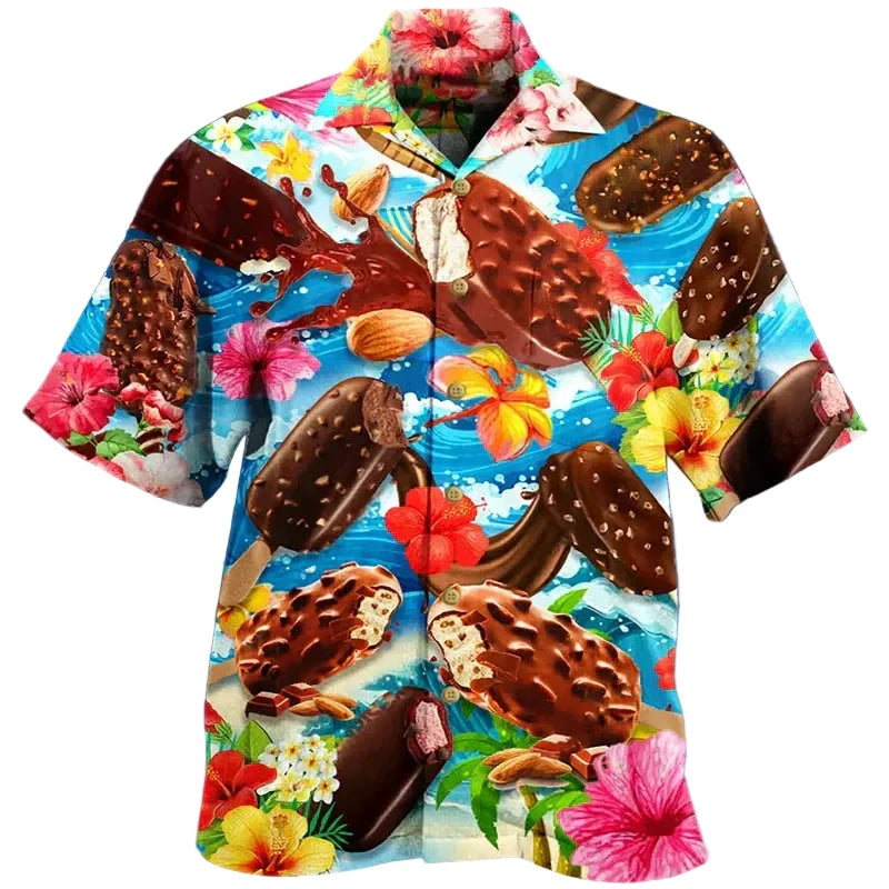 Herren Kurzarmhemd mit Eiscreme-Print | Luftiges Sommerhemd für Strand & Urlaub | Bequeme Freizeit-Passform