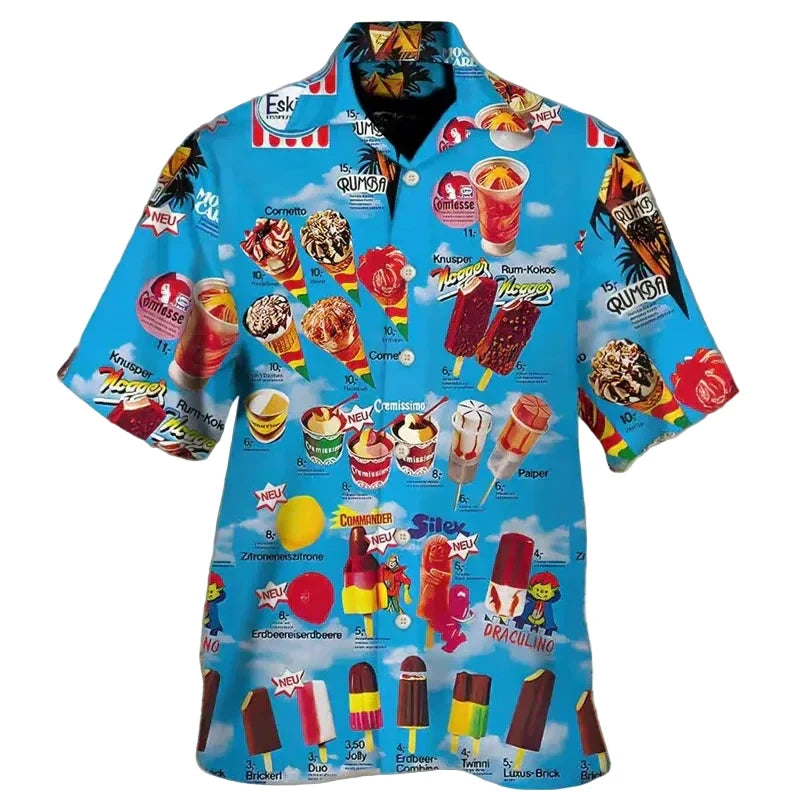 Herren Kurzarmhemd mit Eiscreme-Print | Luftiges Sommerhemd für Strand & Urlaub | Bequeme Freizeit-Passform