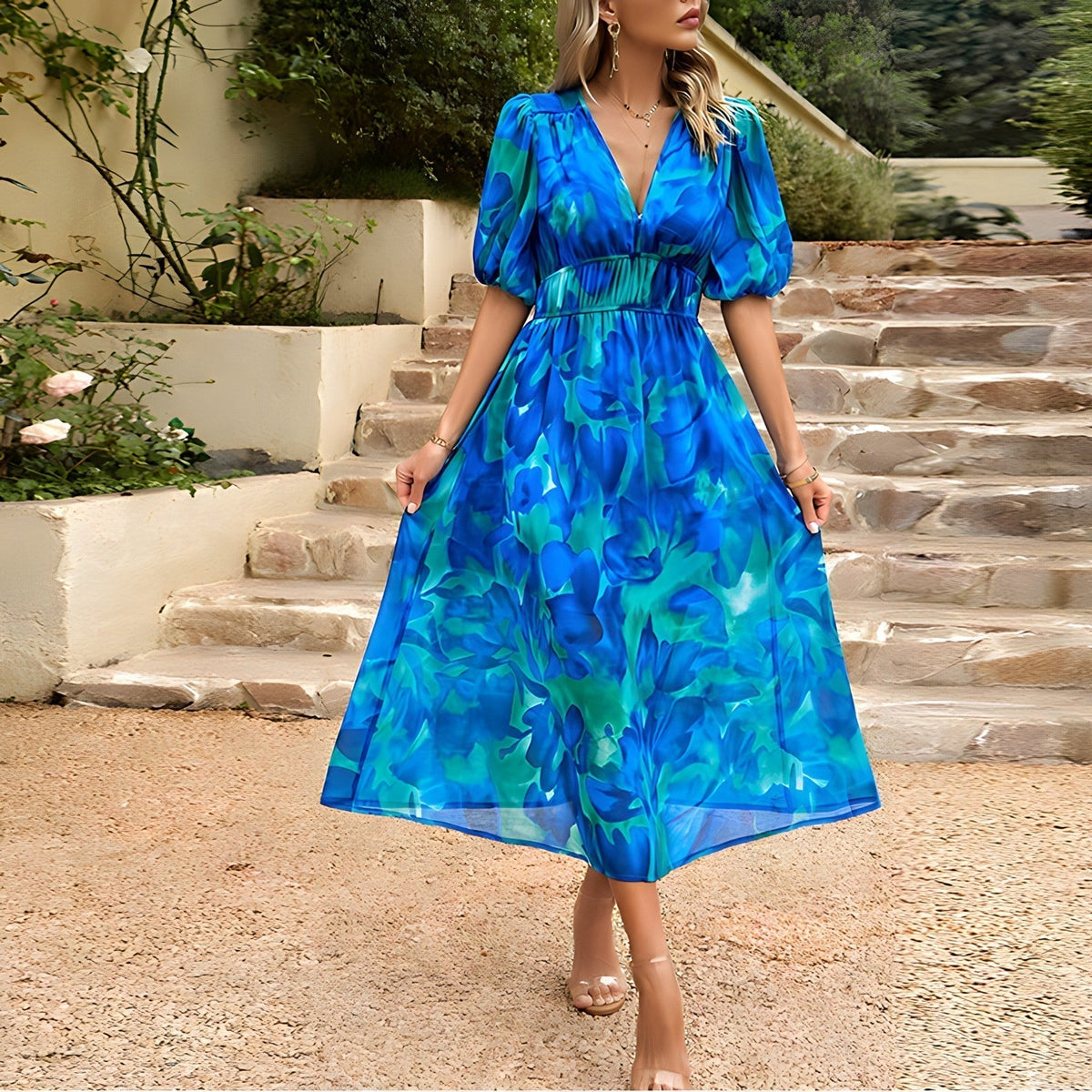 Alaiya™ | V-Ausschnitt Midi-Kleid